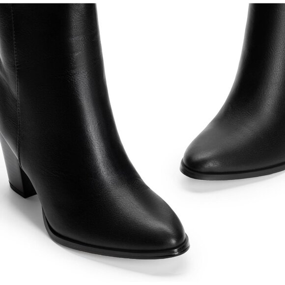 Women's Black/Pu Faux Leather Ankle Boots Chunky Block Heel Booties - Picture 9 of 9